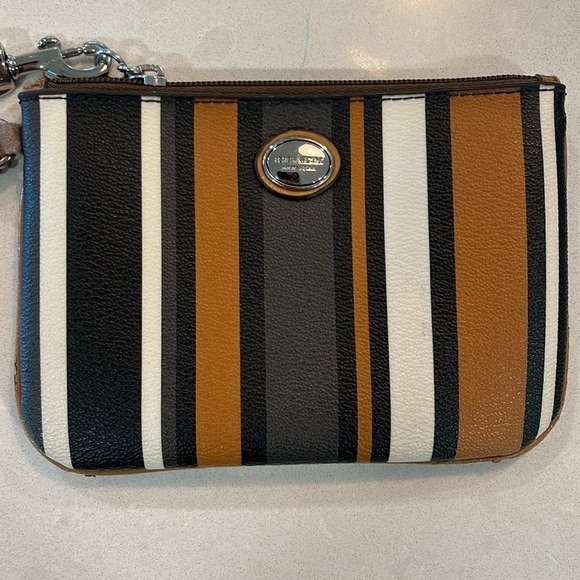 Coach Signature Women Wristlet/Wallet Brown Black Cream Strap Zipper PVC Leather - Picture 2 of 9